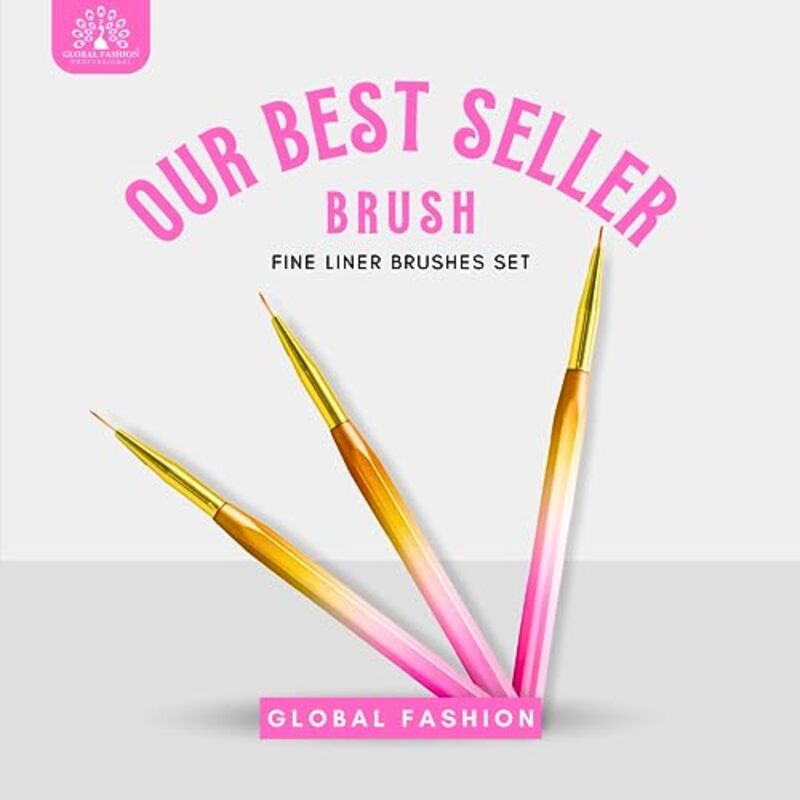 Global Fashion Professional Nail Art Gradient Pen with Fine Liner Brush, Multicolour