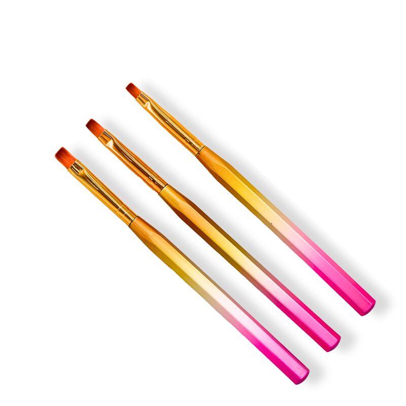 Global Fashion Professional Nail Art Gradient Pen with Flat Fine Brush, 3 Pieces, Multicolour