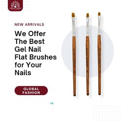 Global Fashion Professional Flat Nail Brush Set #4, 3 Pieces, Multicolour