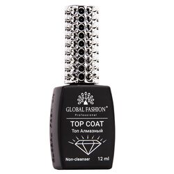 Global Fashion Professional Non Cleanser and Non-Stick Universal Top Coat, 12ml, Diamond, Clear