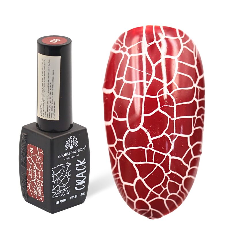 Global Fashion Professional Captivating Cracked Effects Gel Nail Polish, 8ml, No. 08, Red