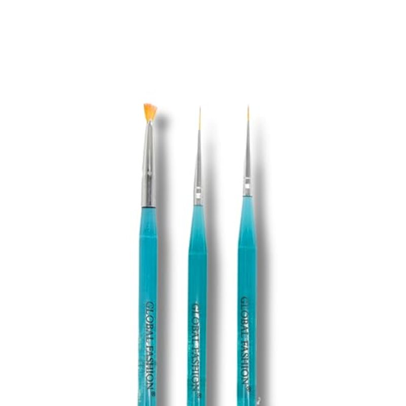 Global Fashion Professional Nail Art Brushes Set, 3 Pieces, Blue