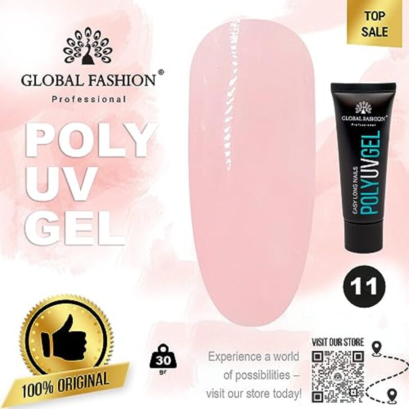 Global Fashion Professional Durable and Easy Long-Lasting Nail Enhancements Poly UV Gel, 11, Pink