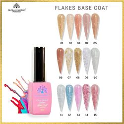 Global Fashion Professional Non-Toxic Flakes Base Coat Nail Polish, Long-Lasting Vegan Cruelty-Free, 8ml, 13, Pink