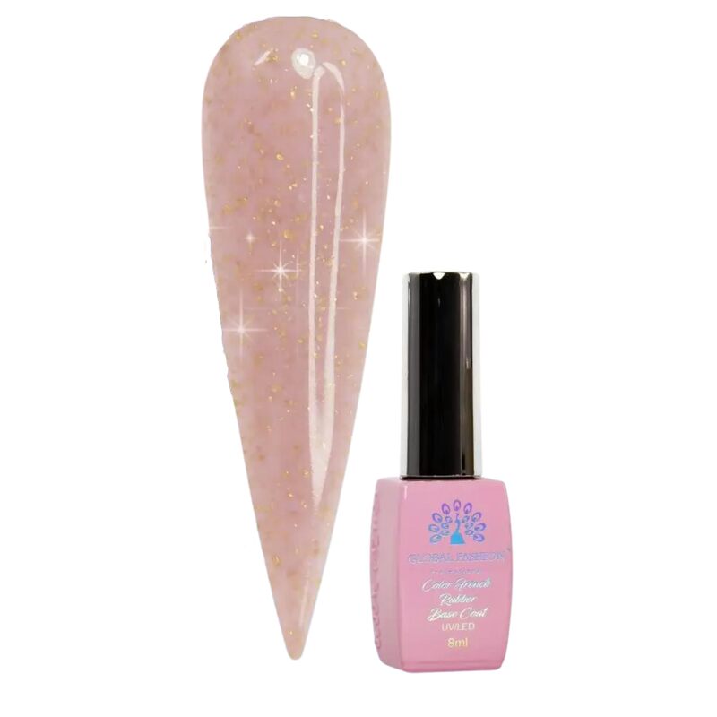 Global Fashion Professional Non-Toxic Flakes Base Coat Nail Polish, Long-Lasting Vegan Cruelty-Free, 8ml, 04, Pink