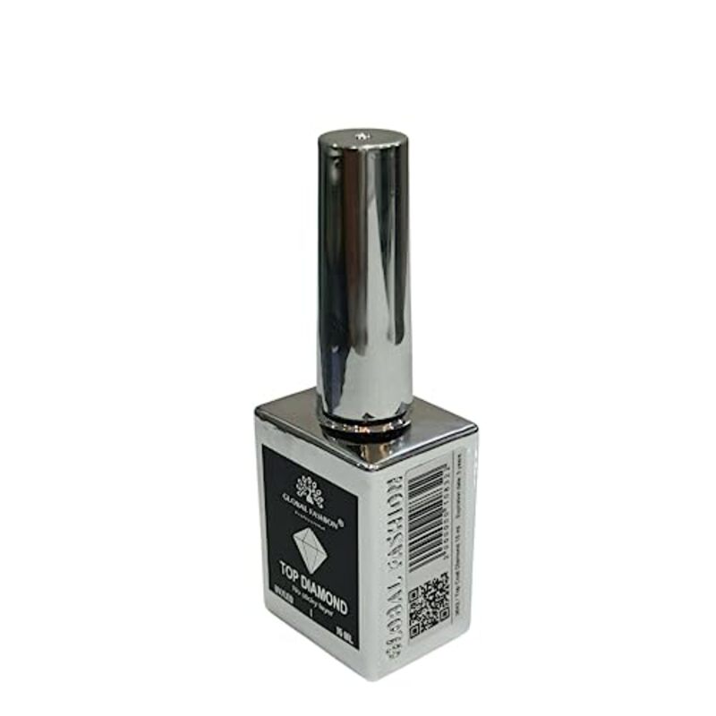 Global Fashion Professional Top Diamond Universal Non-Stick Top Coat, 15ml, Diamond, Silver