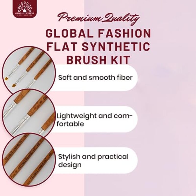 Global Fashion Professional Flat Synthetic Nail Brush for UV Gel Polish, #8, Brown