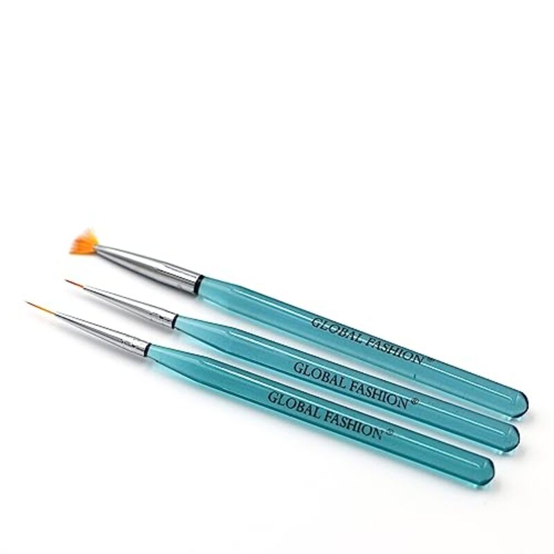 Global Fashion Professional Nail Art Brushes Set, 3 Pieces, Blue