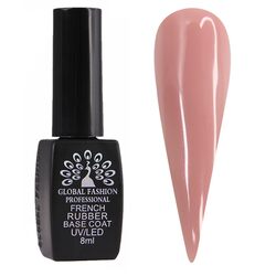 Global Fashion Professional Long-Lasting & Chip-Resistant French Rubber Base Coat UV/LED, 8ml, 08, Pink