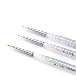 Global Fashion Professional Acrylic Nail Fine Liner Brush Set, 3 Pieces, Multicolour