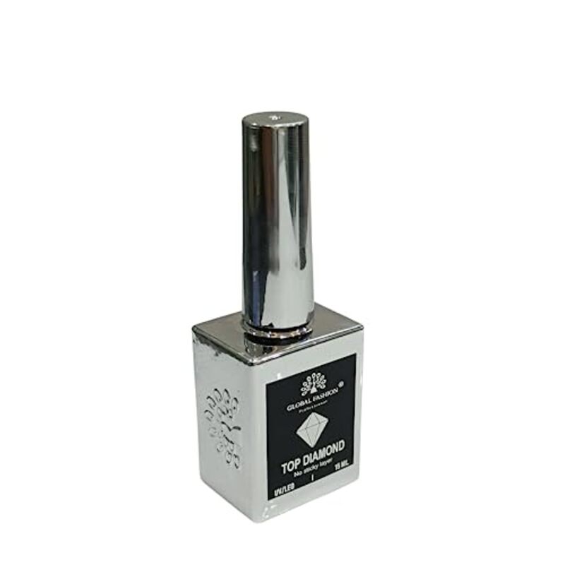 Global Fashion Professional Top Diamond Universal Non-Stick Top Coat, 15ml, Diamond, Silver