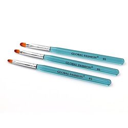 Global Fashion Professional Fine Bristle Nail Art Brush Set, 3 Pieces, Blue