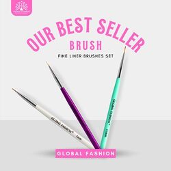 Global Fashion Professional Nail Art Fine Liner Brush Kit, 3 Pieces, Multicolour