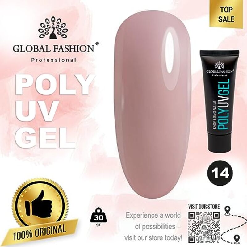 Global Fashion Professional Durable and Easy Long-Lasting Nail Enhancements Poly UV Gel, 14, Pink