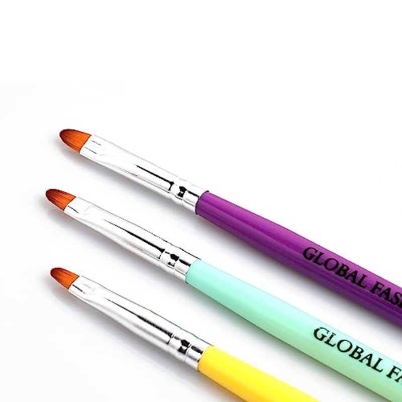 Global Fashion Professional Oval Nail Art Brush Kit, 3 Pieces, Multicolour
