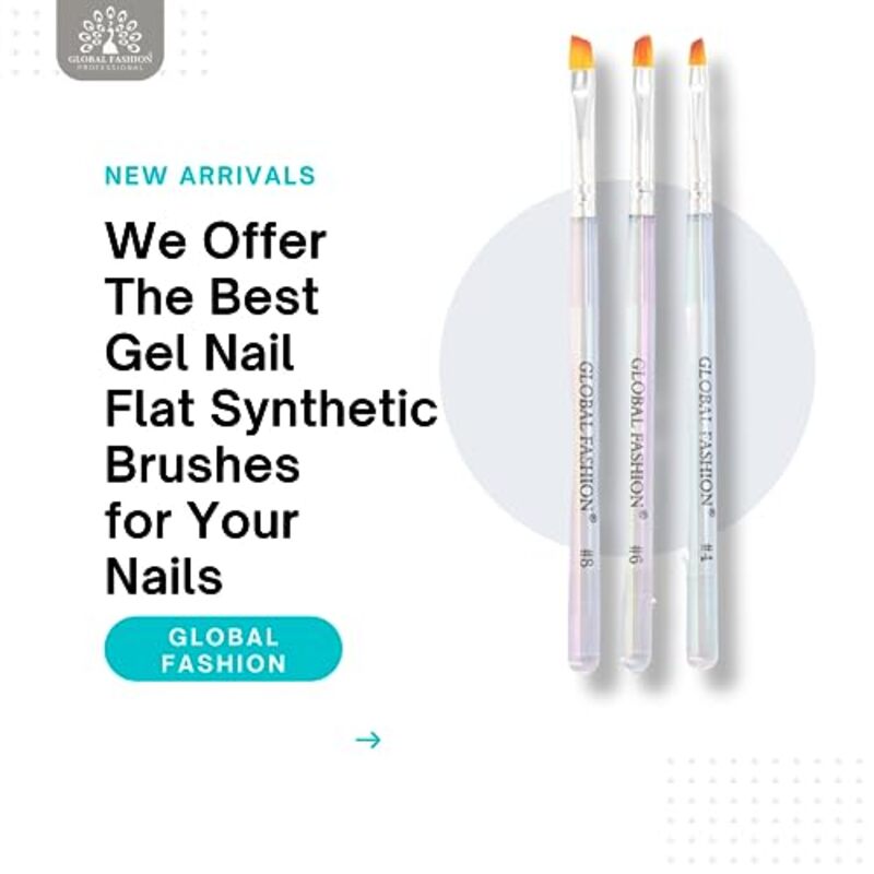 Global Fashion Professional Gel Nail Flat Synthetic Brush, #8, White