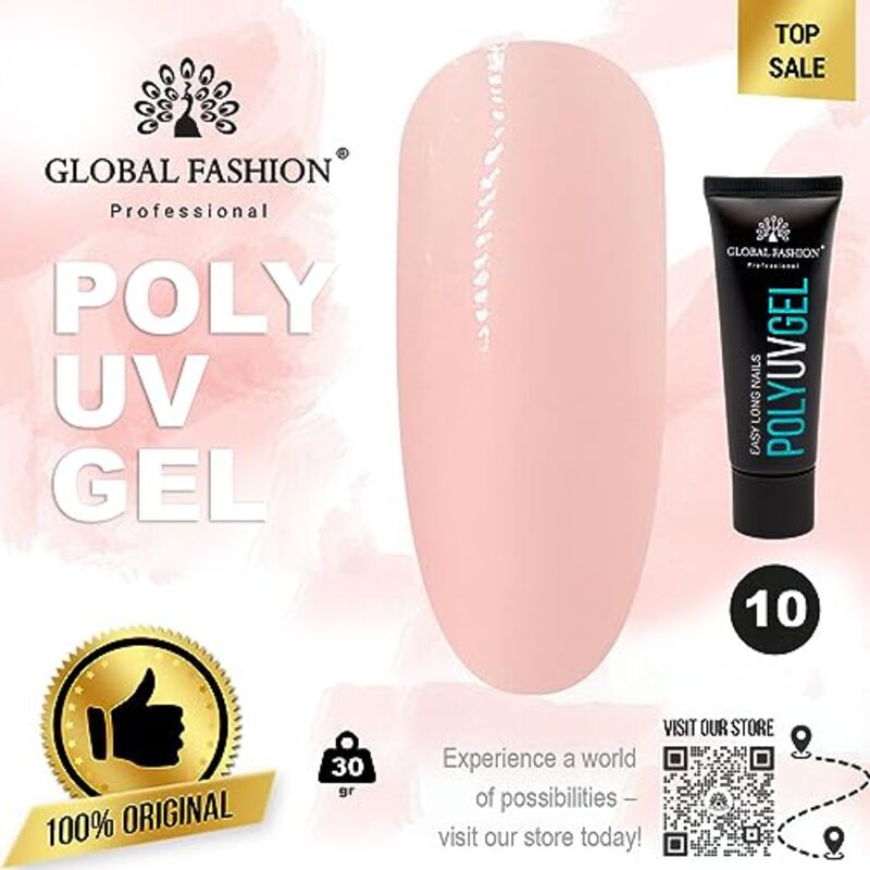 Global Fashion Professional Durable and Easy Long-Lasting Nail Enhancements Poly UV Gel, 10, Pink