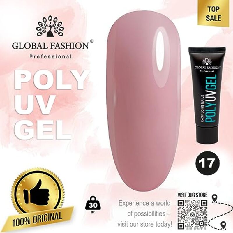 Global Fashion Professional Durable and Easy Long-Lasting Nail Enhancements Poly UV Gel, 17, Pink