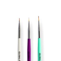 Global Fashion Professional Nail Art Fine Liner Brush Kit, 3 Pieces, Multicolour