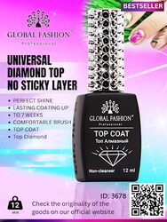 Global Fashion Professional Non Cleanser and Non-Stick Universal Top Coat, 12ml, Diamond, Clear