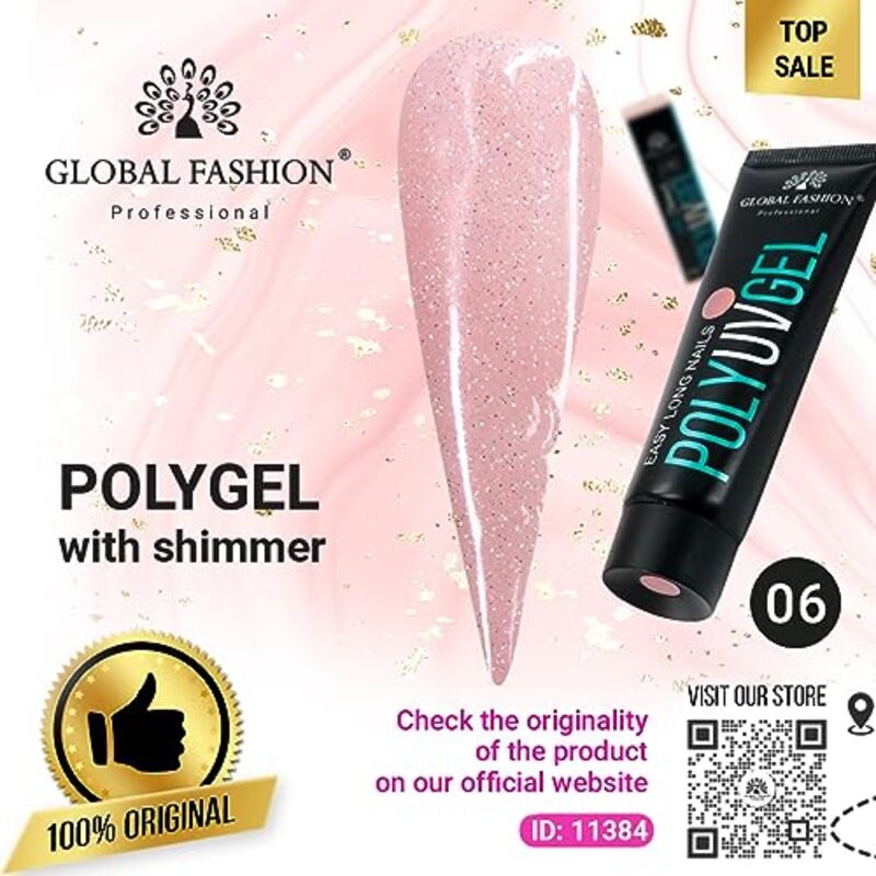 Global Fashion Professional Easy Long-Lasting Salon-Quality Nails Poly UV Gel, 06, Pink