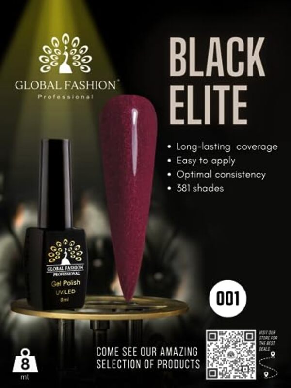 Global Fashion Professional Black Elite Gel Nail Polish, 8ml, 002, Violet