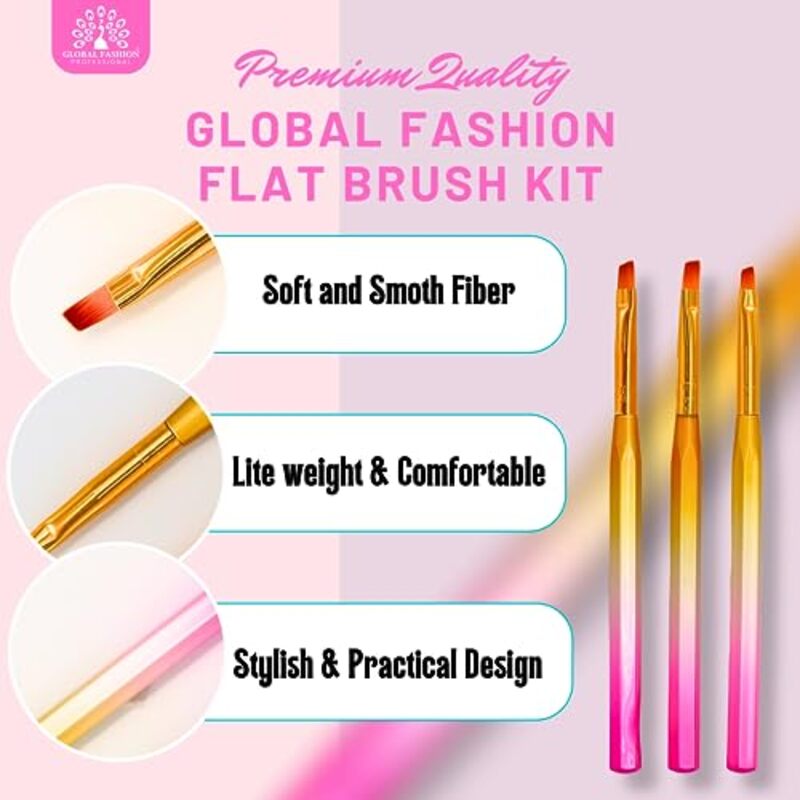 Global Fashion Professional Nail Art Gradient Pen with Flat Synthetic Brush, #4, Multicolour