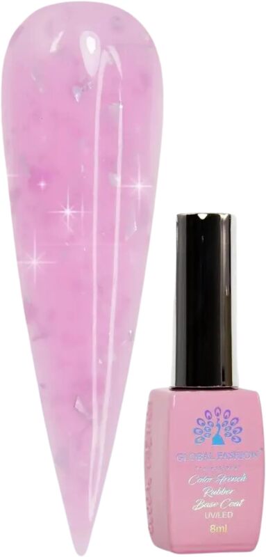 Global Fashion Professional Non-Toxic Flakes Base Coat Nail Polish, Long-Lasting Vegan Cruelty-Free, 8ml, 13, Pink