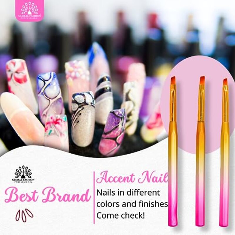 Global Fashion Professional Nail Art Gradient Pen with Flat Synthetic Brush, #8, Multicolour