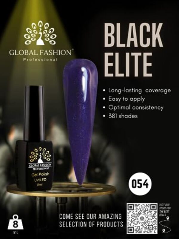 Global Fashion Professional Black Elite Gel Nail Polish, 8ml, 054, Violet