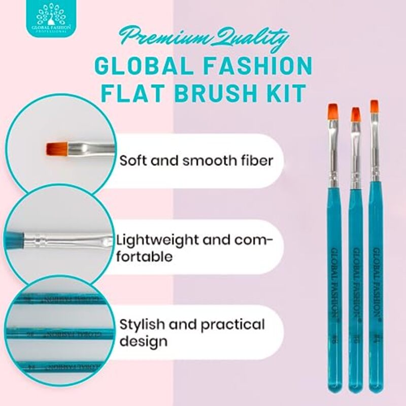 Global Fashion Professional Flat Nail Brush for UV Gel Polish, #6, Blue