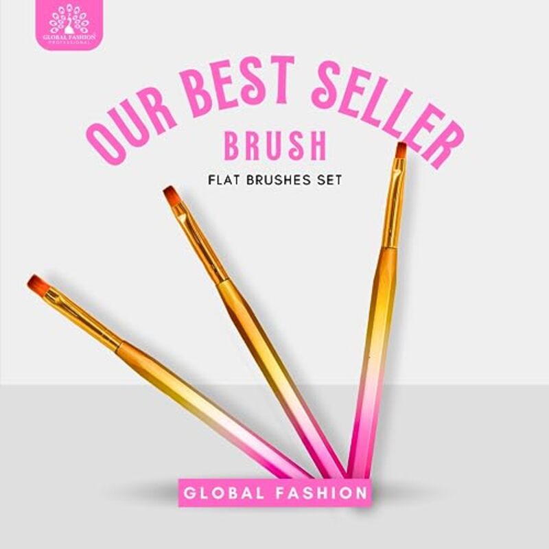 Global Fashion Professional Nail Art Gradient Pen with Flat Fine Brush, #8, Pink
