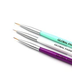 Global Fashion Professional Nail Art Fine Liner Brush Kit, 3 Pieces, Multicolour