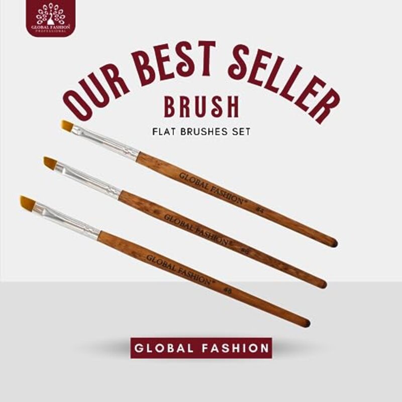 Global Fashion Professional Flat Synthetic Nail Brush for UV Gel Polish, #8, Brown