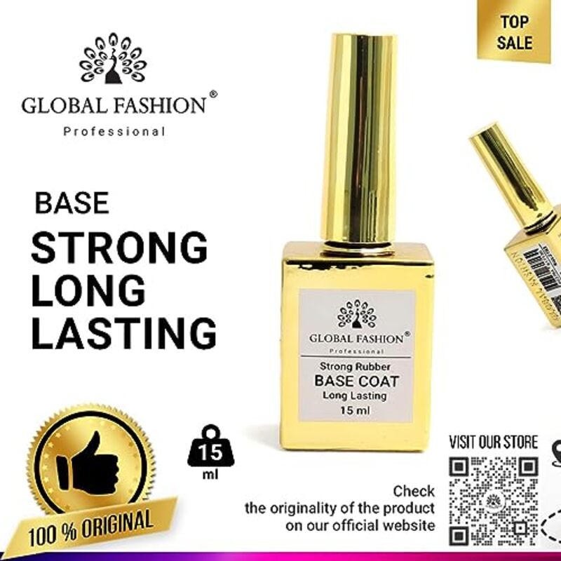 Global Fashion Professional Strong Long Lasting Base Coat, 15ml, Gold