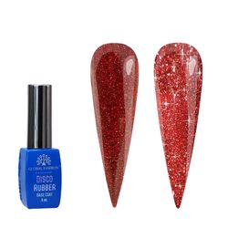 Global Fashion Professional Long Lasting Shine Disco Reflective Rubber Base Nail Polish, 8ml, 08, Red