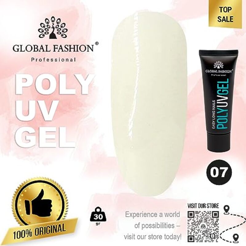 Global Fashion Professional Durable and Easy Long-Lasting Nail Enhancements Poly UV Gel, 07, White