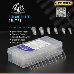 Global Fashion Professional Multi-Shape Gel Tips, 504 Pieces, Square, Clear