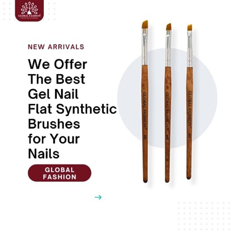 Global Fashion Professional Flat Synthetic Nail Brush for UV Gel Polish, #8, Brown