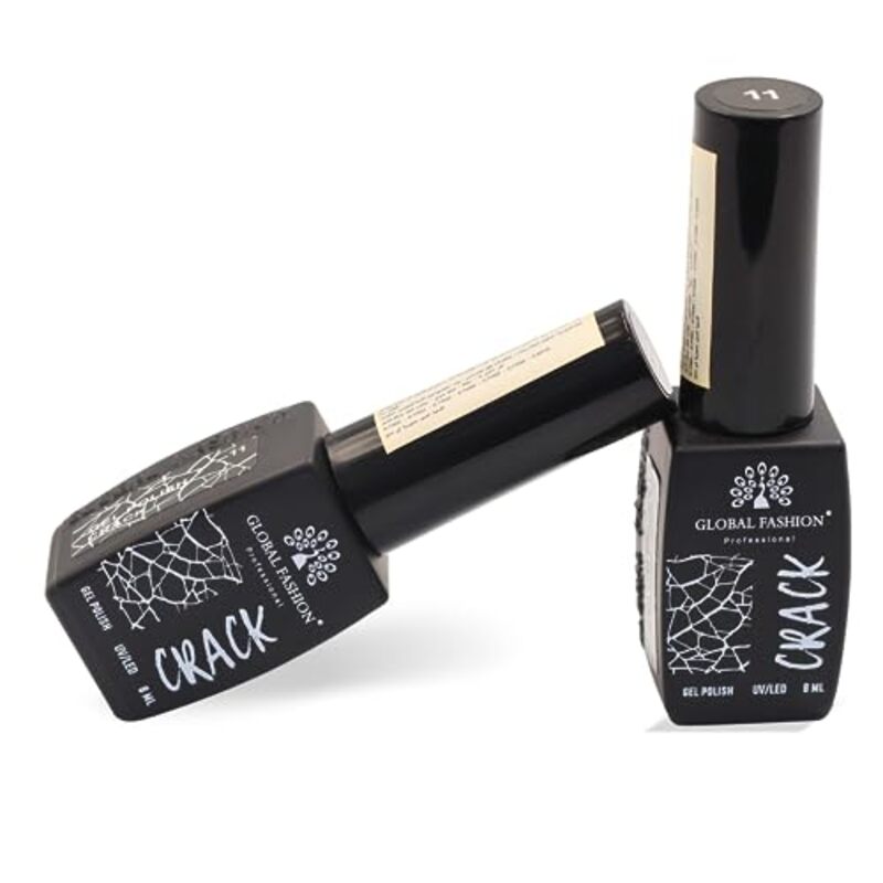 Global Fashion Professional Captivating Cracked Effects Gel Nail Polish, 8ml, No. 11, Black