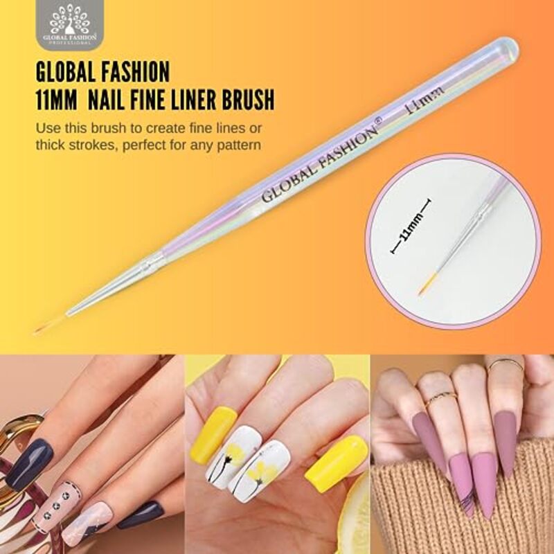 Global Fashion Professional Acrylic Nail Fine Liner Brush, 11mm, White