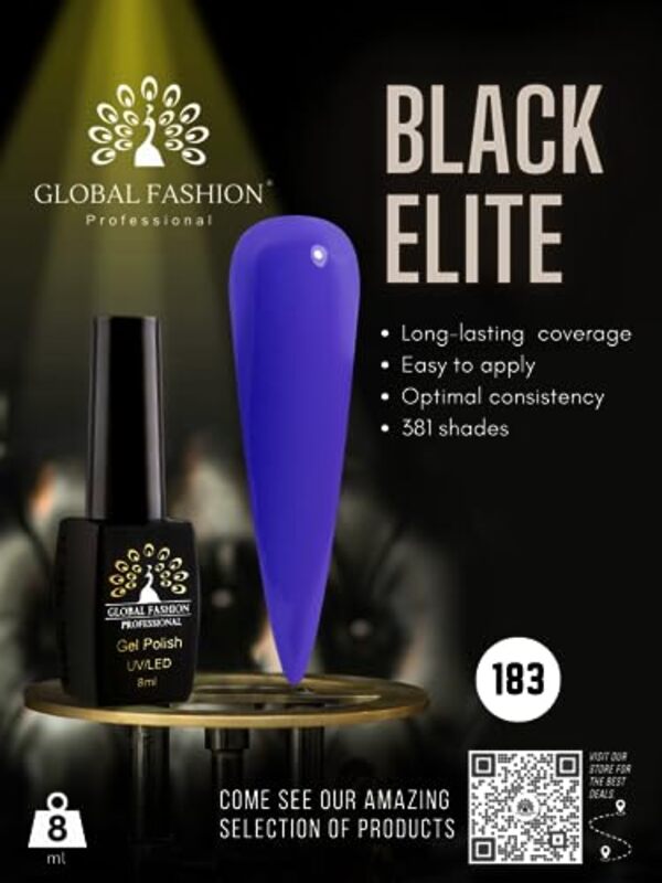 Global Fashion Professional Black Elite Gel Nail Polish, 8ml, 183, Violet