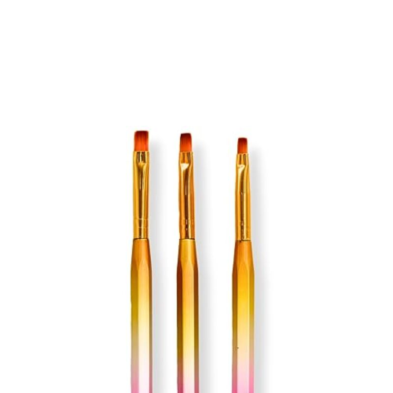 Global Fashion Professional Nail Art Gradient Pen with Flat Fine Brush, 3 Pieces, Multicolour