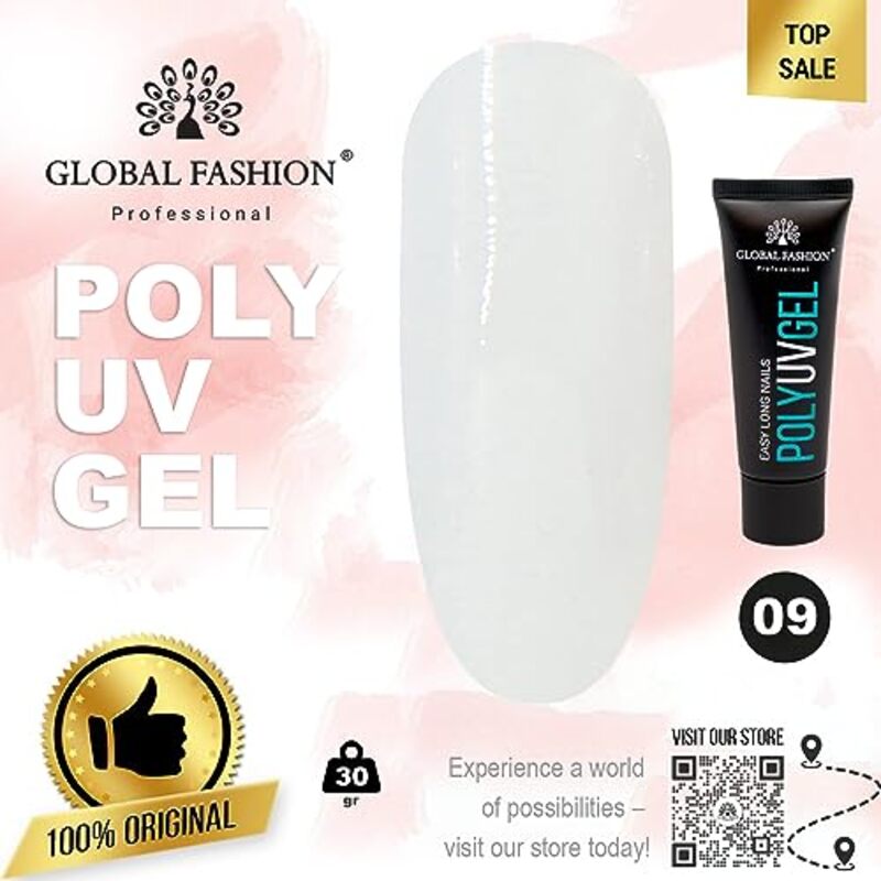 Global Fashion Professional Durable and Easy Long-Lasting Nail Enhancements Poly UV Gel, 09, White