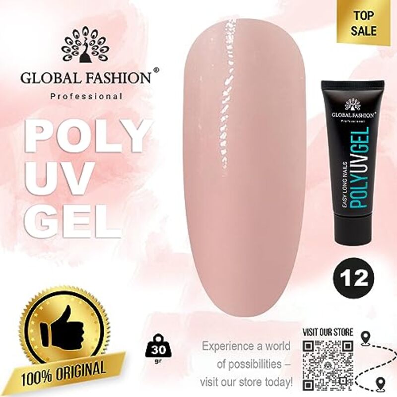Global Fashion Professional Durable and Easy Long-Lasting Nail Enhancements Poly UV Gel, 12, Pink