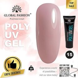 Global Fashion Professional Durable and Easy Long-Lasting Nail Enhancements Poly UV Gel, 15, Pink
