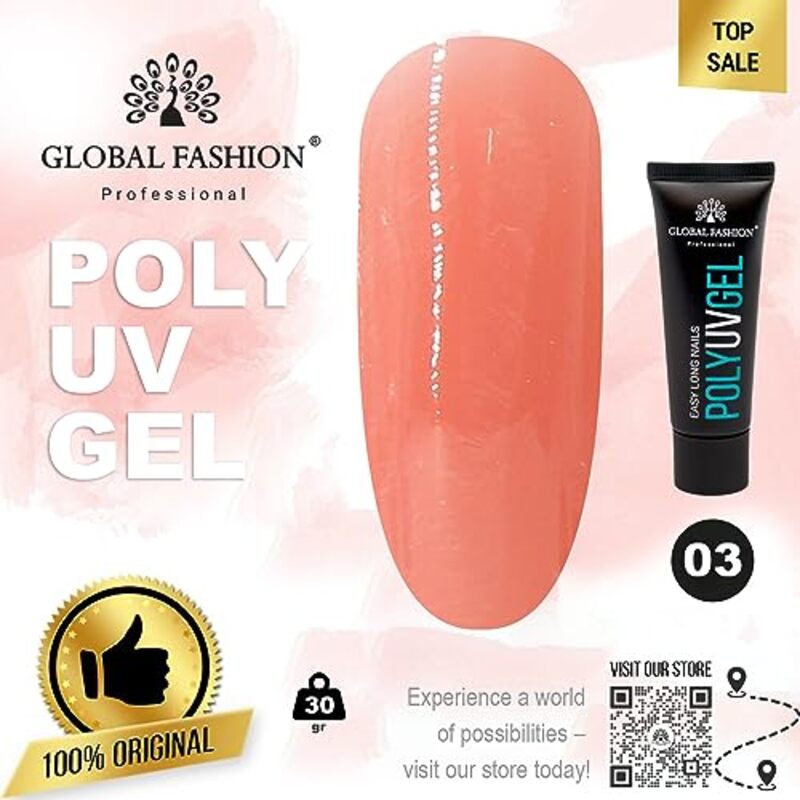 Global Fashion Professional Durable and Easy Long-Lasting Nail Enhancements Poly UV Gel, 03, Pink
