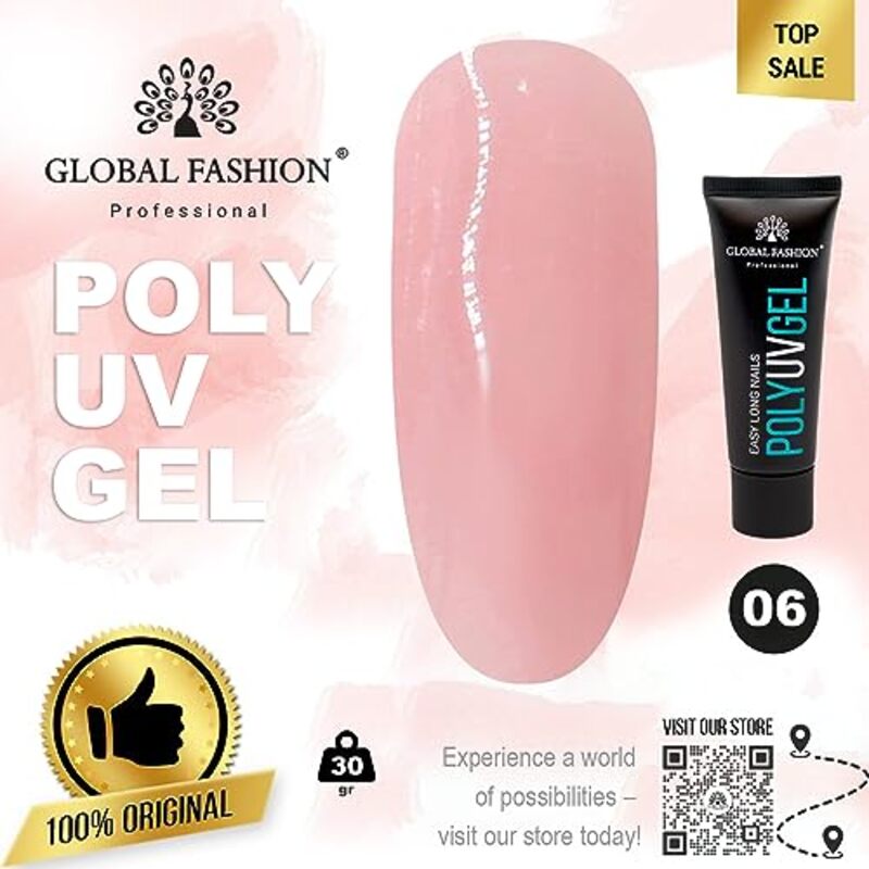 Global Fashion Professional Durable and Easy Long-Lasting Nail Enhancements Poly UV Gel, 06, Pink