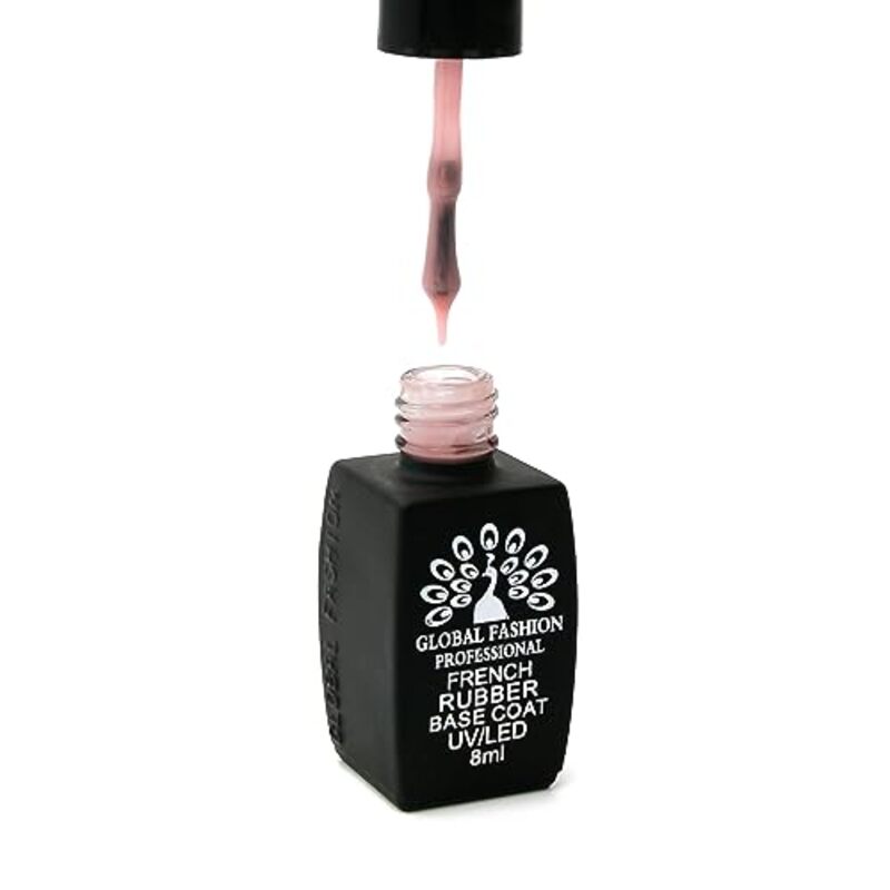 Global Fashion Professional French Rubber Base Coat UV/LED Nail Polish, Long-Lasting & Chip-Resistant, 8ml, 11, Pink