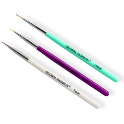 Global Fashion Professional Nail Art Fine Liner Brush Kit, 3 Pieces, Multicolour